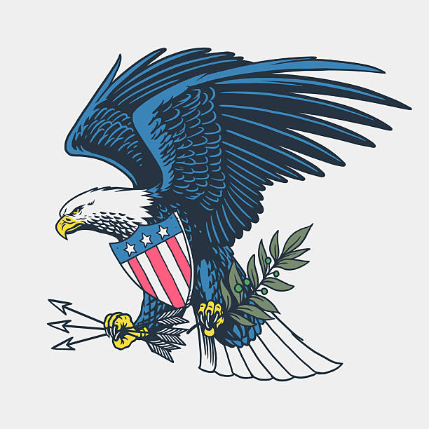 Vector of Vintage Illustration of American Eagle Holding Arrows and Olive Branch