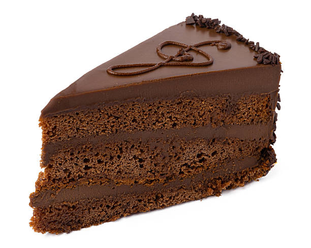 istock Piece of chocolate cake isolated on white 2221869359