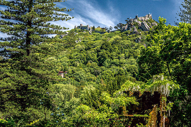 Pena Palace, Sintra, Portugal: An elevated view of the famous Pena Palace in Sintra, Portugal.