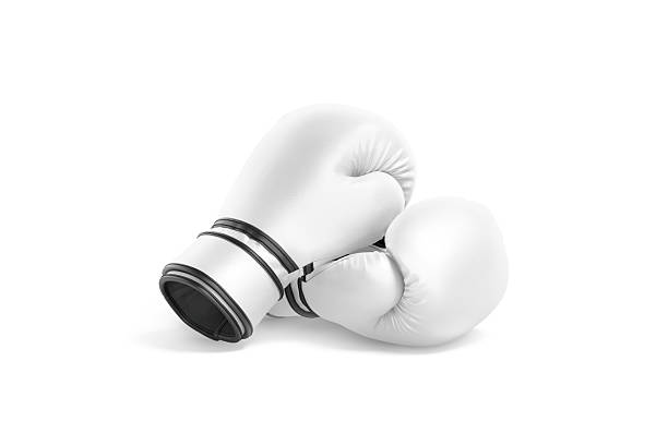 istock Blank white boxing gloves pair mockup lying, side view 2221874132