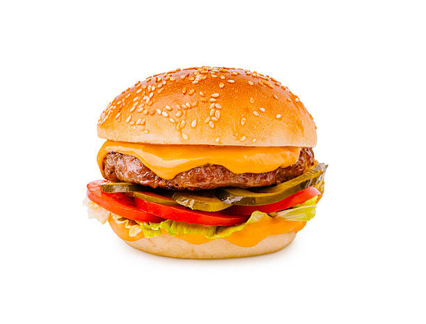 istock Delicious cheeseburger with fresh vegetables and sesame seed bun served hot 2221875136