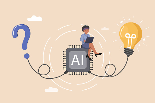 Problem Solving Using Ai Tools Aipowered Problem Solving Woman Using Laptop On An Ai Chip Connected To ...