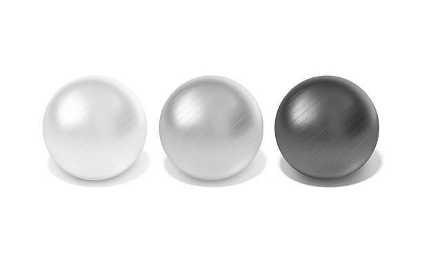 istock Blank black, white and silver pilates ball mockup, top view 2221879204