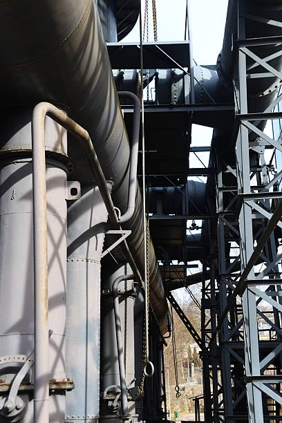 Complex network of industrial pipes, industrial structures and steel structure