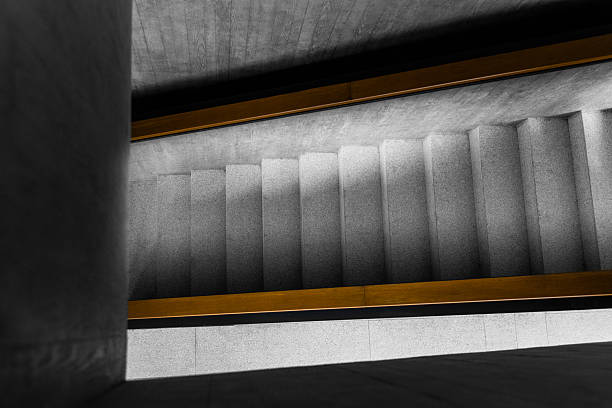 Overhead view of marble staircase in modern office building