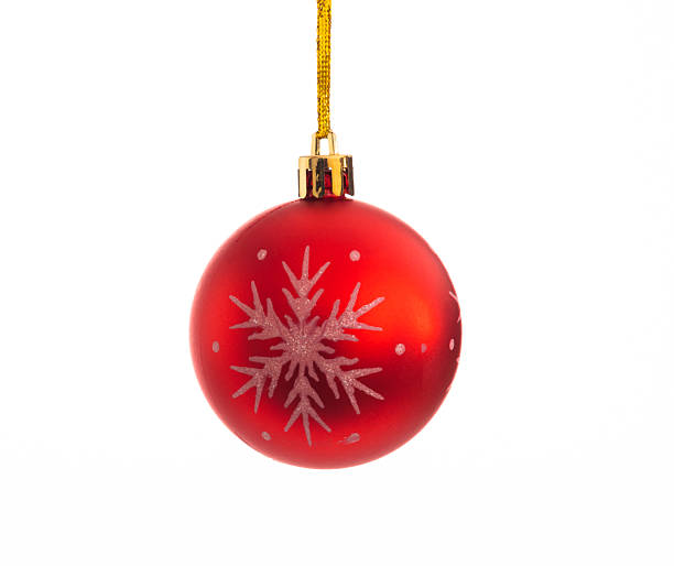 Red Christmas ball hanging on white background