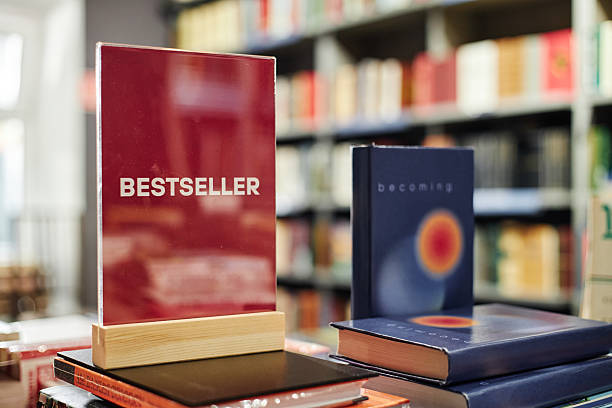 Stack of Books Displaying Bestseller Sign in Modern Bookstore Setting