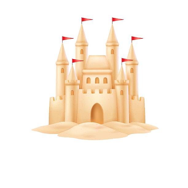 istock Illustration of a Detailed Sandcastle with Red Flags 2221888491