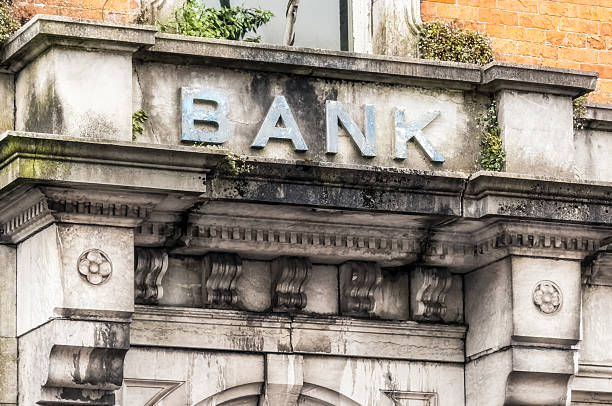 Bank building is collapsed. Bankruptcy bank. Collapse financial organization. Banking crisis.  Loss of money by bank depositors after bankruptcy. 3d image