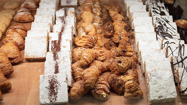 istock Assorted pastries and desserts display in bakery showcase 2221889581