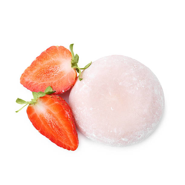 istock Delicious mochi and strawberry isolated on white, top view 2221891680