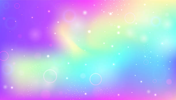 istock Unicorn Hologram. Pink Fairy Pattern And Beautiful Kawaii Gradient. Purple Princess Background. Watercolor Girl Design In A Light Mermaid Backdrop. Blue Unicorn Hologram. 2221893093