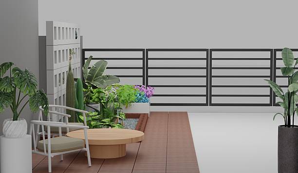 istock Front yard garden, garden table, 3D illustration 2221895403