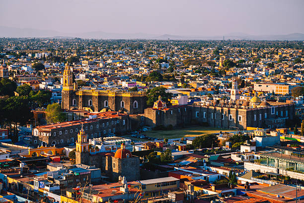 Churches of Cholula, Puebla Mexico during sunset