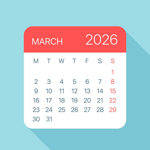 листок календаря на март 2026 года - векторная иллюстрация - март stock illustrations