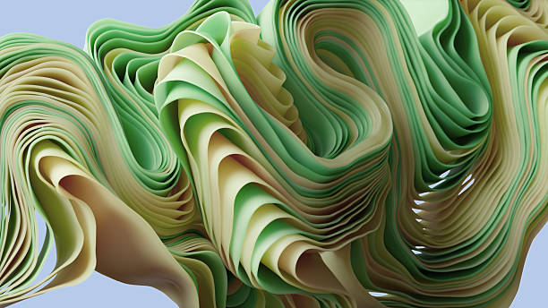 istock Abstract Green and Yellow Layered Sculpture Design on Blue Background 2221919323