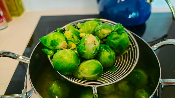 Freshly boiled Brussels sprouts served with lemon