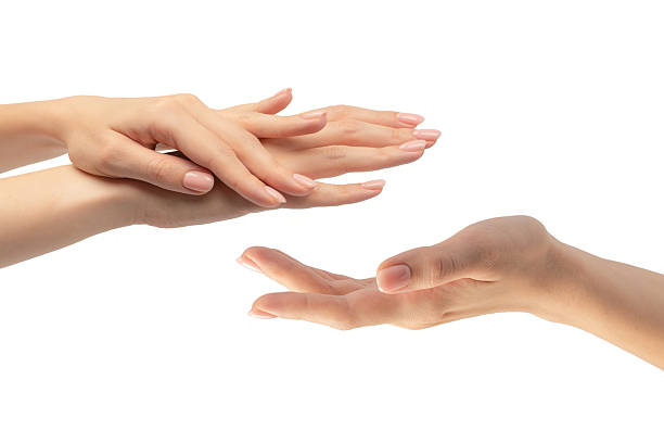 istock Woman hands with nude manicure isolated on a white background. 2221929014