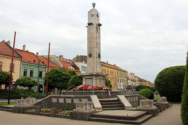 Presov, Slovakia - May 24, 2025: Monument to the Liberators, commemorates the soldiers of the Red Army who fell in World War II, liberating the city, unveiled in 1945, in the park on Hlavna Street