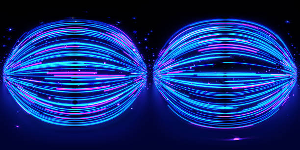 istock Glowing neon lines. Full spherical panorama 360 degrees. 3D render illustration. 2221934165