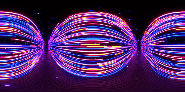 istock Glowing neon lines. Full spherical panorama 360 degrees. 3D render illustration. 2221935393