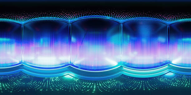 istock Space and glowing neon effect. Full spherical panorama 360 degrees. Modern hi-tech, science, futuristic technology concept. Abstract digital high tech design. 3D render illustration. 2221935437