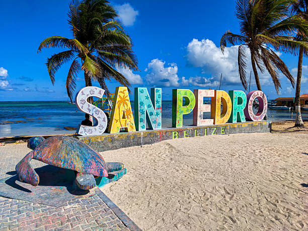San Pedro Island, Belize - April 26th 2025: San Pedro Island Welcome lettering in Belize