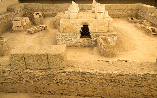 istock Archaeological Roman graveyard, tombs and sarcophagus 2221949840