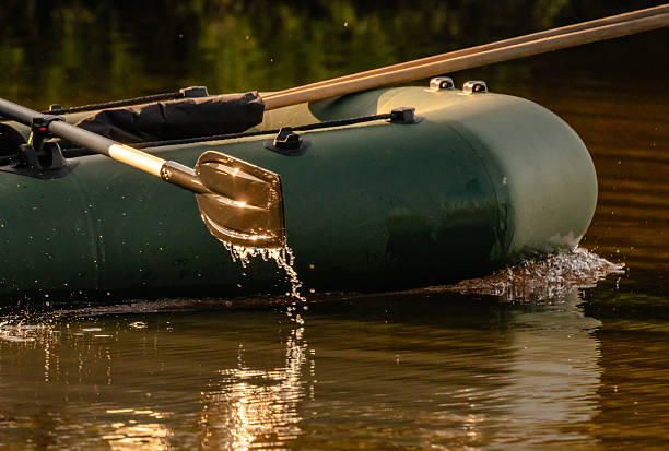 istock Water flows from an oar on a rubber boat 2221950996
