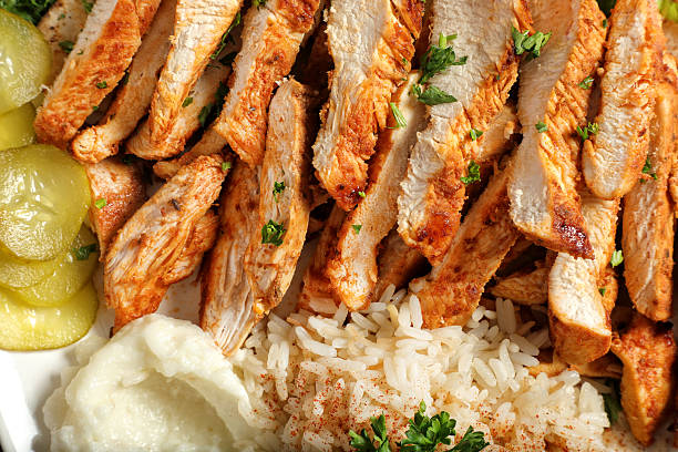 istock Chicken Shawarma dish with rice, Middle Eastern Food 2221957103
