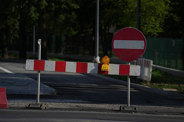 istock Barrier red white for road works. 2221959335