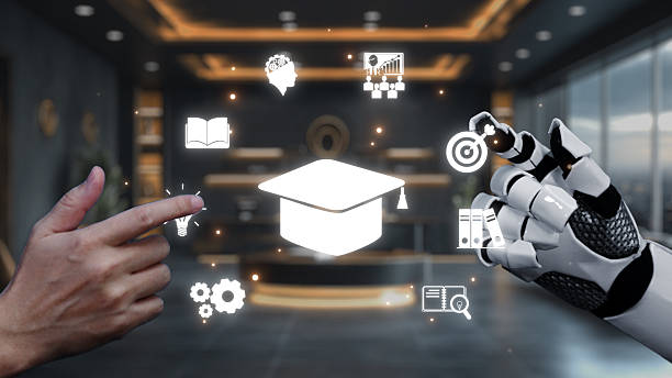 istock Futuristic Learning Environment Featuring Robotic Assistance and Educational Icons for Technology-Driven Education Transformation. Auvana 2221966519