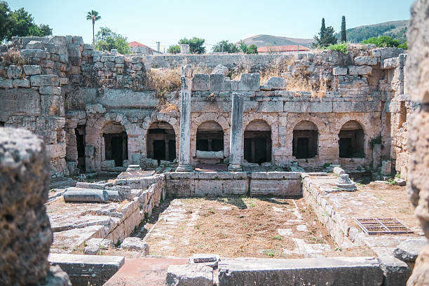 istock Interior of ancient Corinthian structure with columns and arches 2221966689