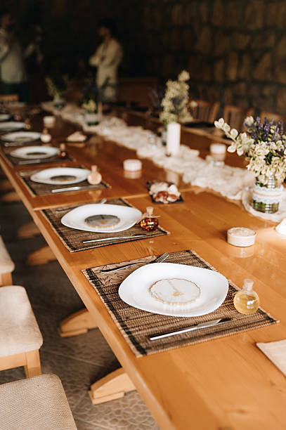 Wedding table setting and gifts for the guest.