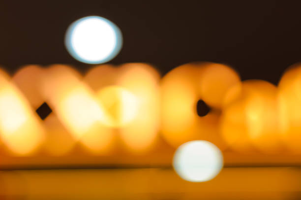 Abstract blurry background of warm orange and white lights at night