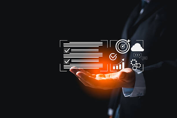 istock Businesswoman interacting with digital checklist interface. Task management, productivity tools, workflow optimization and online planning system in modern digital workplace. digital workflow 2221986089