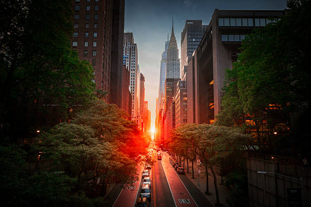 istock Looking Down 42nd Street at Sunset 2221986499