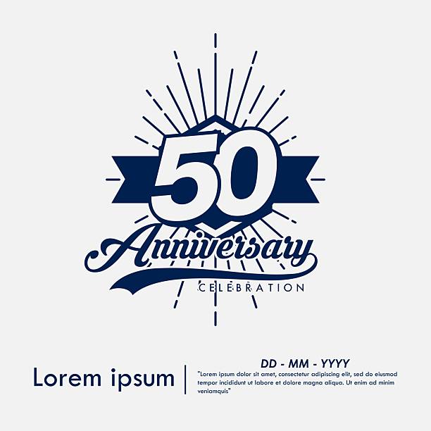 50th years anniversary celebration emblem. congratulations anniversary calligraphy isolated with laurel sunburst and ribbon on white background. vector illustration template design for web, flyers, poster, greeting card