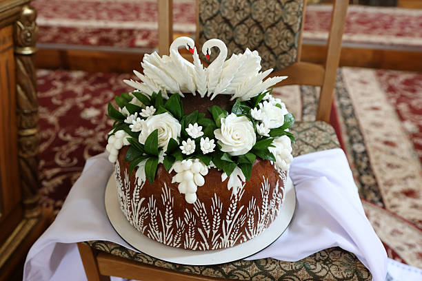 Beautiful wedding loaf at the ceremony. Wedding traditions.
