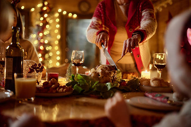 istock Cutting Christmas roasted chicken! 2222000713