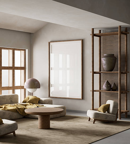 istock A tranquil living room blending minimalism and natural warmth. 3D illustration 2222001175