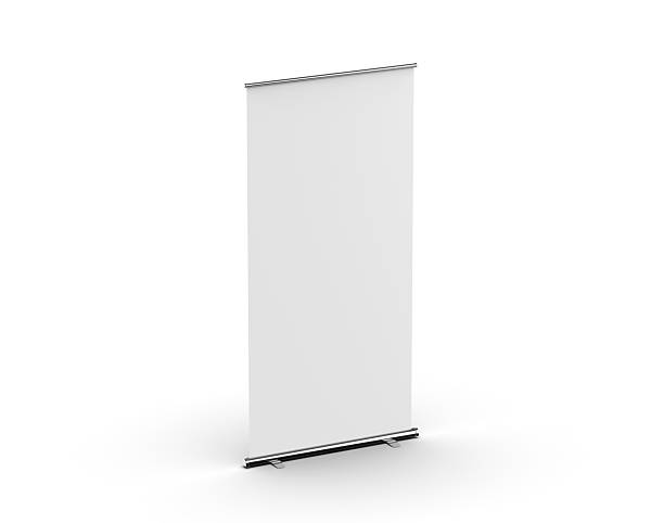 istock Retractable banner mockup, standee roll up banner mock up template on isolated white background, 3d illustration 2222002644