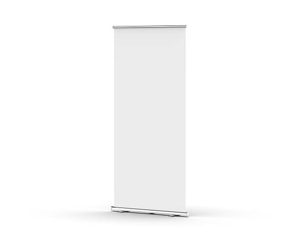 istock Retractable banner mockup, standee roll up banner mock up template on isolated white background, 3d illustration 2222002647