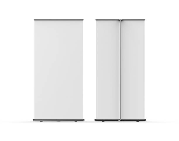 istock Retractable banner mockup, standee roll up banner mock up template on isolated white background, 3d illustration 2222002649