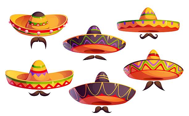 istock Cartoon Mexican sombrero hats and moustaches 2222003698