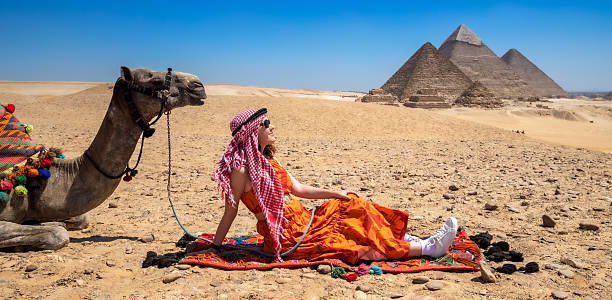 Travel shot of a model enjoying the spirit of Egyptian culture