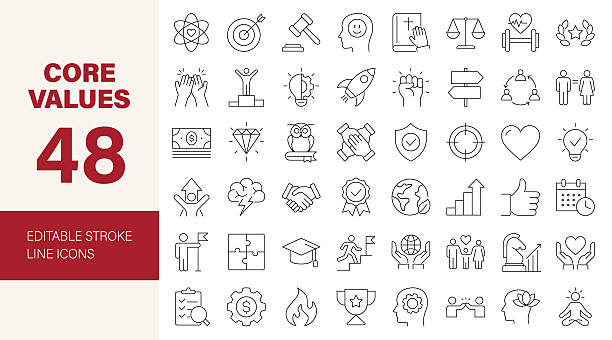 stockillustraties, clipart, cartoons en iconen met core values line editable icon set. - ethisch dilemma