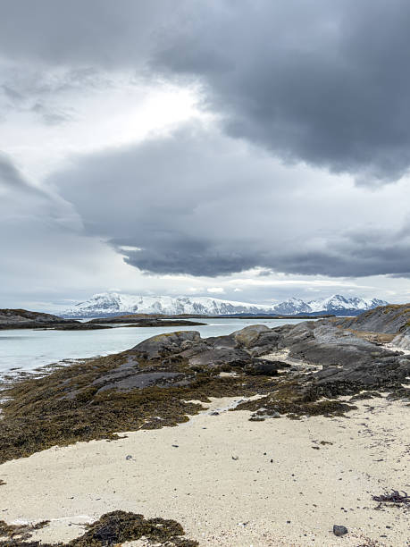 istock Rocky Coastal Landscape with Snow-Capped Mountains 2222012262