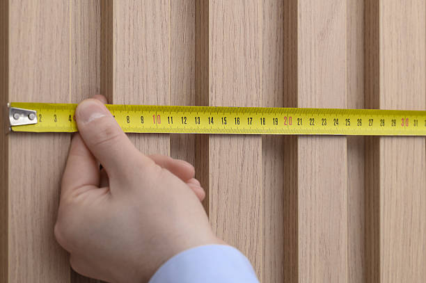 istock Measure wooden wall slats decorative pvc panel 2222014402