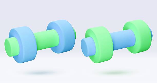 istock Blue and green Dumbbell Realistic icon, 3d render. Isolated on white backround. Sport And Fitness design set. Vector illustration for shop, flyer, banner, web, advertising, sale 2222029297